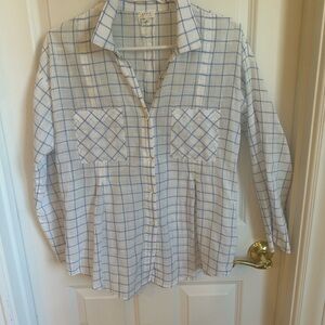 Soft Joie White and Light Blue Plaid Button-Down Shirt